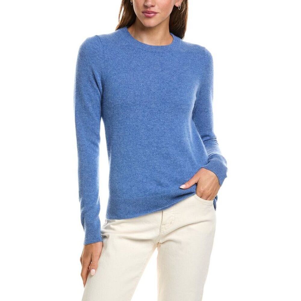 Incashmere Womens Basic Crewneck 100% Cashmere Sweater, Blue